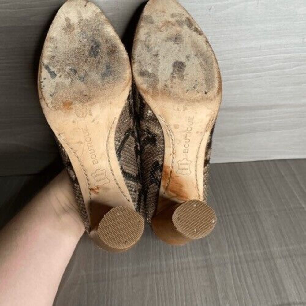 Vintage Boutique 9 Leather Snake Skin Cone Pump Heels Women Size 9M Tan Neutral - Picture 6 of 14